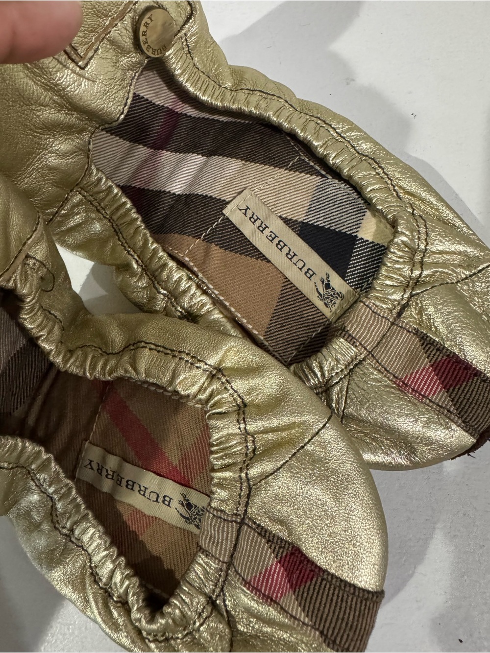 Burberry Gold Metallic Leather Ballet Slippers with Signature Check Lining